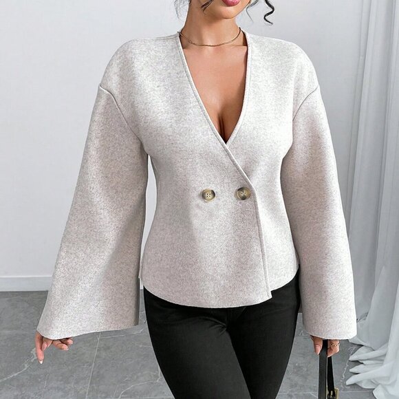 Apricot Casual Women's V-Neck Bell Sleeve Cardigan - Picture 4 of 6